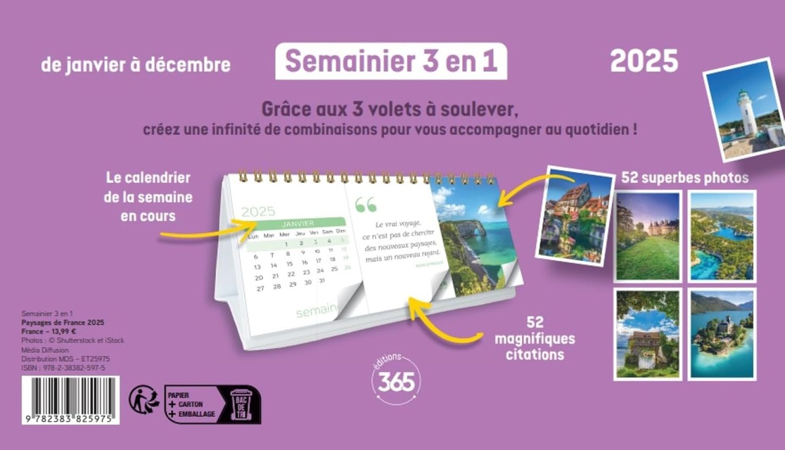 Calendrier semainier 2025 Paysages de France