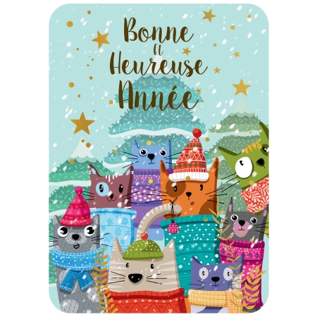 CARTE POSTALE BONNE ET HEUREUSE ANNEE CHATS