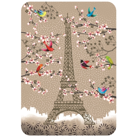 POSTCARD PARIS TOUR EIFFEL FLEURS OISEAUX