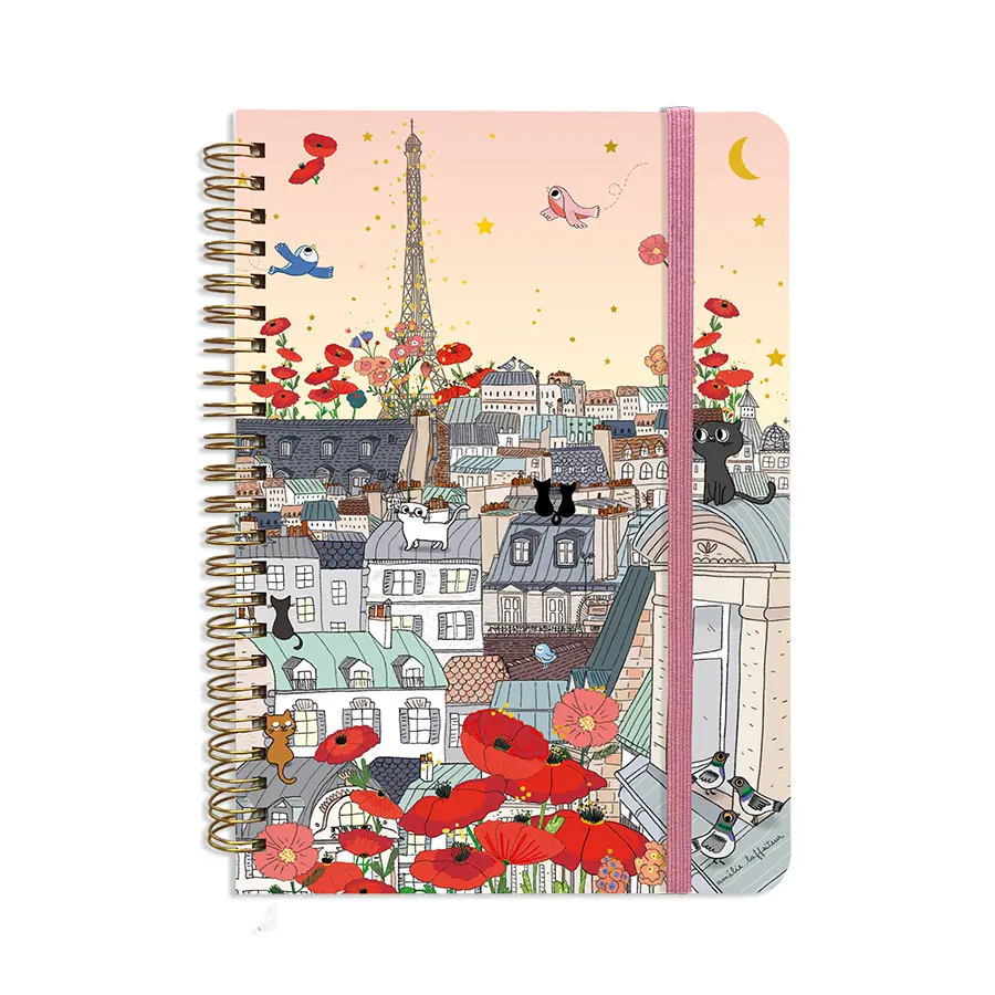 CARNET SPIRALE RIGIDE A5 PARIS EN FLEURS